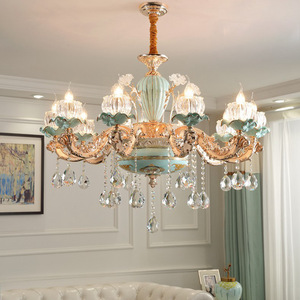 PM Châu Âu sang trọng gốm K9 pha lê Đèn chùm cổ điển đơn giản hoa phong cách mặt dây chuyền phòng ngủ ăn uống cao trần ánh sáng - Product Image 3