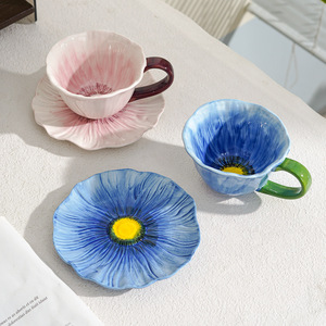 Flower <b>Ceramic</b> Coffee <b>Cup</b> and Saucer Exquisite Afternoon Tea <b>Cup</b> and Saucer Set Girl's Birthday Wedding Gift - Product Image 1