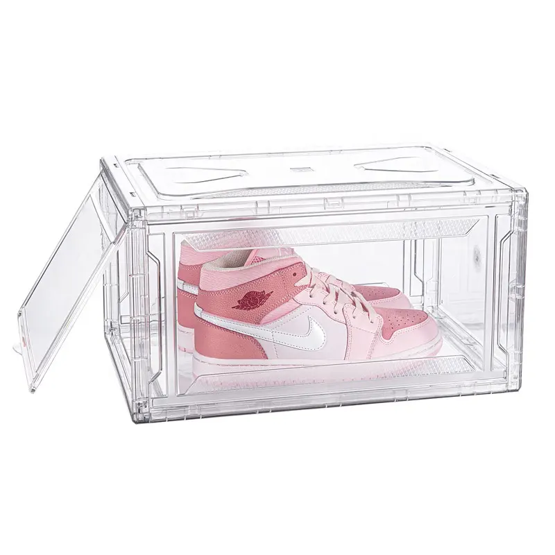 Scatola di scarpe di montaggio trasparente organizzatore impilabile scatola di scarpe magnetica acrilica di vendita calda