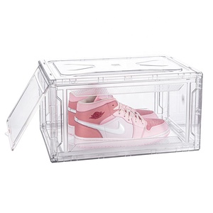 Hot Selling Acrylic Magnetic Shoe Box Stackable organizer Clear Assemblet Shoe Box