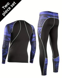 クロスボーダー特製サマーライトスーツ メンズ 長袖 速乾性 通気性 スポーツウェア 2 in 1 ホームフィットネス 欧米風 - Product Image 4