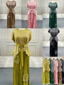 Completo estivo <span class=keywords><strong>elegante</strong></span> di alta gamma per donne taglie forti, top lungo plissettato con nappe ricamate e <span class=keywords><strong>pizzo</strong></span>, stile casual per occasioni speciali. - Product Image 6