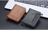 Porte-cartes et porte-monnaie zippé étanche en cuir PU pour homme, style vintage, mince, à trois volets, avec protection RFID, nouvelle collection, vente en gros