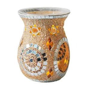 Suporte de vela de fogão de aromaterapia, vidro colorido, suporte de vela para óleo essencial, lâmpada, girassol, vidro inox
