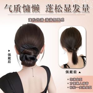 Ssbf Hair Bun Clip With Realistic Hair For Women Low Bun Updo Style <b>Brown</b> Color Manual Made Wig Ponytail - Product Image 2