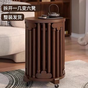 Solid Wood Round <b>Stool</b> Stackable Modern Chinese Style Home <b>Stool</b> <b>Ottoman</b> With Wheels - Product Image 1