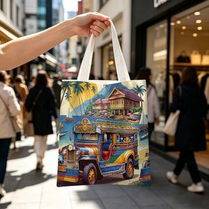 Bolso Tote Filipino Jeepney para Mujer - Ligero, Gran Capacidad, Reutilizable, para Playa, con Estampado Icónico de Jeepney - Product Image 4