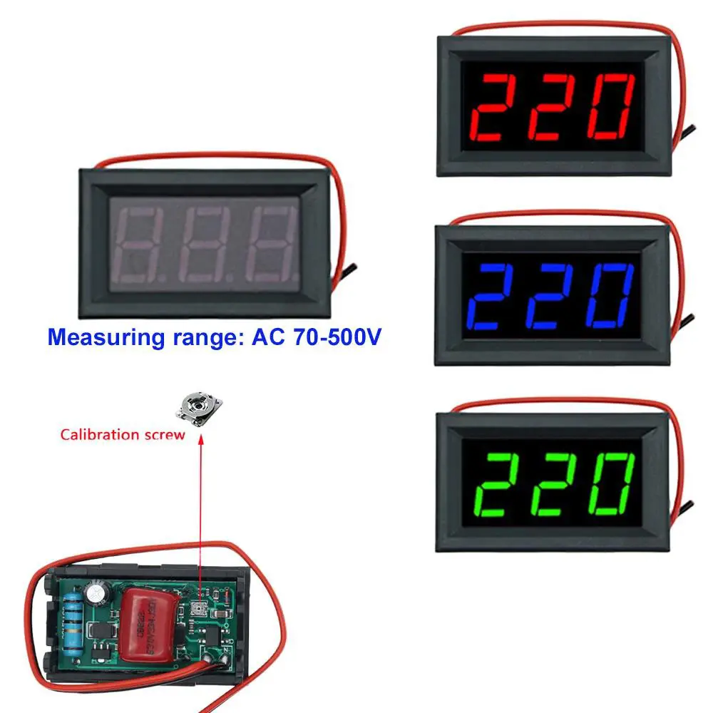 Voltmètre numérique AC 0.56 pouces rouge bleu vert 2 fils AC70V-500V affichage de la tension à usage domestique bricolage