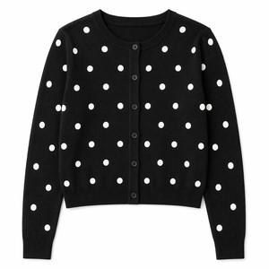 <span class=keywords><strong>Cardigan</strong></span> da Donna a Pois con Bottoni, <span class=keywords><strong>Nero</strong></span>, Corto, in Maglia con Puntini Bianchi OEM/ODM - Product Image 5