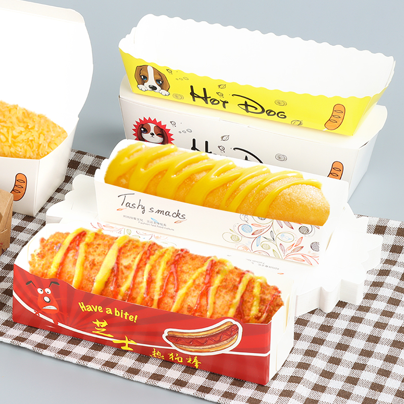 Wholesale custom logo biodegradable paper hot dog box takeaway packaging boxPopular