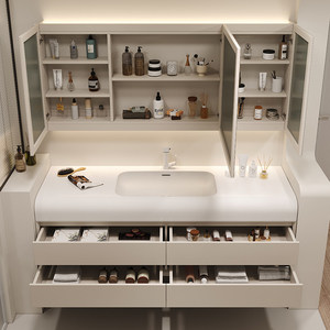 Modern Light Luxury Pink Lacquer MDF Melamine Board <b>Wall</b>-Mounted Bathroom Vanity Unit Ceramic Basin Smart <b>Mirror</b> Eco-Friendly - Product Image 5
