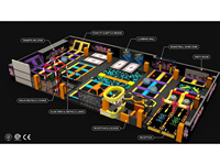 Équipement de parc de trampolines intérieur néon OEM ODM avec cage Ninja, fosse à mousse, zone de basketball et parcours d'obstacles pour FEC et centres commerciaux