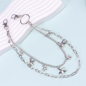 Chaîne de taille en métal double couche avec pendentif étoile Yueli, style hip-hop, chaîne de corps unisexe tendance en alliage de zinc pour usage quotidien - Product Image 4