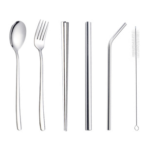 Cuchara coreana de acero inoxidable 304 dorada, palillos y tenedor portátiles para cantina estudiantil - Product Image 5