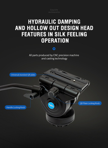 ขาตั้งกล้องถ่ายภาพแบบมืออาชีพ ขาตั้งวิดีโออะลูมิเนียมแบบหนัก รองรับน้ำหนักได้ถึง 15 กก. 33 ปอนด์ หัวแบบ Fluid หมุนได้ 360 องศา สำหรับกล้อง DSLR - Product Image 4