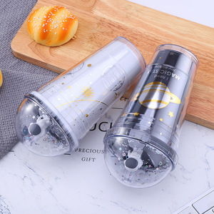 Zhen Ai Astronaut Themed Transparent Double Walled Plastic Straw Cup Reusable Gift Cup For Child - Product Image 3