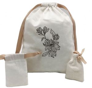 Large Capacity Reusable Cotton Drawstring Tote <b>Bag</b> Plant Pattern Design <b>Folding</b> Canvas for Shopping Promotion Packaging - Product Image 4