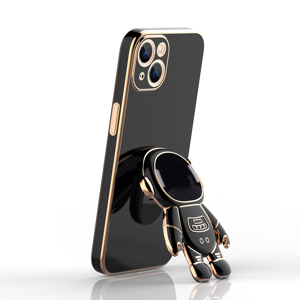 USLION Luxury Plating Square Astronaut Folding Stand Phone Case For iPhone 14 13 12 11 Pro Max Mobile Phone Holder Case