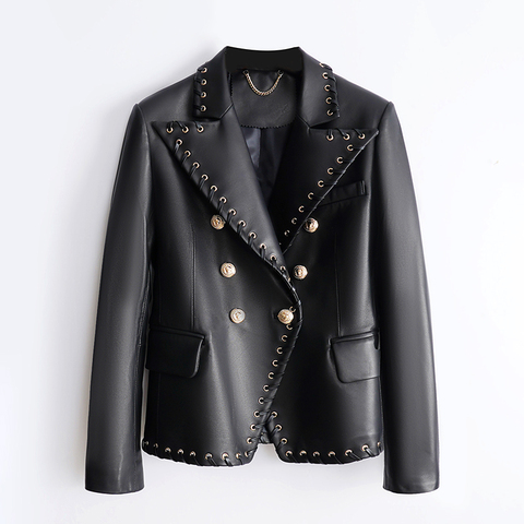 3218 Latest Design Sheepskin Jacket Double Breasted Long Sleeves Luxury Women Real Leather Coat