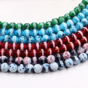 Stock for sale 10mm glass bead combination strand with drilled hole colorful round glass floral loose beads for jewelry making
