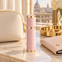 Atomiseur de voyage rechargeable en cuir rose et blanc de qualité supérieure, 5 ml, 10 ml, avec bouchon magnétique, flacon de parfum en verre pour hommes et femmes
