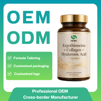 Capsules d'ergothionéine naturelle, de collagène et d'acide hyaluronique, antioxydant végétal, confort quotidien de la peau, complément alimentaire végétalien pour adultes