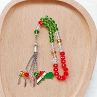 Bracelets de Prière Perles 8mm, Drapeaux du Kurdistan et de la Palestine, Chapelet Musulman 33 Perles, Bracelet Breloque en Cristal