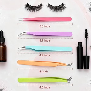 แหนบต่อขนตาสแตนเลสแบบพกพา 5 ชิ้น หลายแบบ ใช้งานสะดวก สำหรับผู้เริ่มต้น - Product Image 2