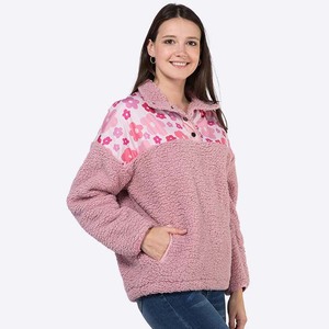 Patchwork Femmes Contraste Lâche OEM/ODM Sherpa <span class=keywords><strong>Veste</strong></span> Aztèque Polaire Bouton Up Pull À Capuche Sans String Sweat Surdimensionné - Product Image 3