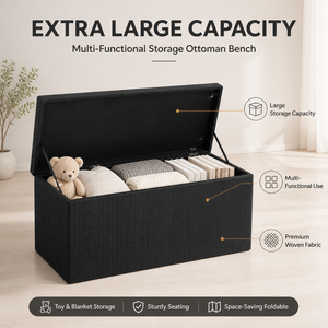 Panca Contenitore Pieghevole Moderna in Similpelle Intrecciata, Grande Capacità, per Ingresso Villa, Scuola, Camera da Letto, Soggiorno, Contenitore per Giocattoli - Product Image 4