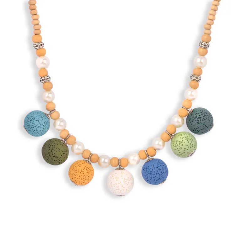 Round Beaded Necklace Aromatherapy Essential Oil Diffuser Lava Stone Jewelry Diffuser Necklace