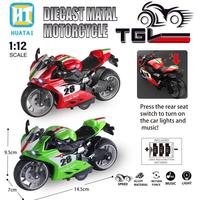 HTL 1:12 Moto miniature en alliage à rétrofriction avec lumières et sons, jouet multifonctionnel en métal moulé sous pression