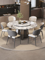 Table à manger de luxe en marbre gris Oreo importé de style italien, plateau tournant haut de gamme, ensemble de salle à manger premium