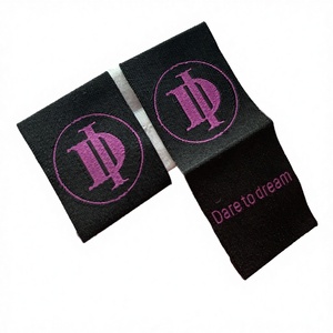 Etichetta Tessuta Nera Ecologica per Abbigliamento, Logo Viola Personalizzato, Etichetta Pieghevole con Slogan, Etichetta in Tessuto Premium per Abbigliamento - Product Image 1