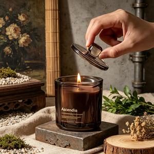 Ascendia Scented Soy <b>Wax</b> <b>Candle</b> Glass Jar Woody Fragrance Handmade Aromatherapy Minimalist Home Decoration 40-60 Hours Burn Time - Product Image 2