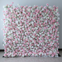A01 Panneau Mural Floral Rose et Blanc Personnalisé, Fond de Scène 3D 5D, Tissu Zippé Enroulable, Mur de Fleurs Artificielles en Soie et Roses pour Décoration de Mariage