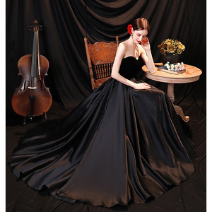 Elegante ärmellose schwarze Mädchen lange Sweep Zug Abend Party Kleider Meerjungfrau Ballkleider - Product Image 3