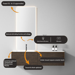 <strong>Vanity</strong> Bathroom Artistic Design Luxury Fluted <strong>Wood</strong> Floating Bathroom <strong>Vanity</strong> With Oval LED Backlit Mirror <strong>Vanity</strong> <strong>Unit</strong> - Product Image 3
