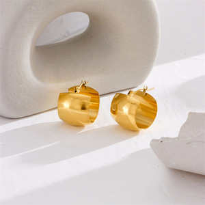 Geometric Huggie Earrings Gold Stainless Steel Minimalist Fashion Jewelry For Women - Product Image 4