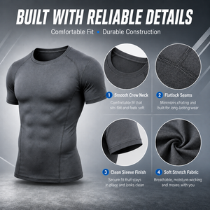 T-shirt de compression pour homme, directement de l'usine, tissu extensible doux au toucher, idéal pour la musculation et les clubs de sport. - Product Image 5