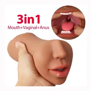 3 in 1 Male Masturbator Oral Tongue Deep Throat TPE Pocket Pussy Realistic Vagina Anus Anal Penis Masturbation Sex Toys For Men