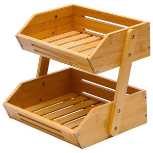 2 tầng bền vững Stackable bền tre giỏ trái cây nhà bếp lưu trữ Kệ giá cho Rau Trái Cây đồ ăn nhẹ - Product Image 2