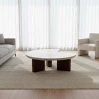 Table basse minimaliste en bois massif durable et en marbre naturel pour les petits espaces - pour le salon, le balcon circulaire