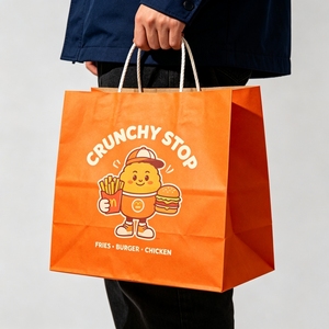 Bolsa de Papel Kraft Marrón y Blanca de Grado Alimenticio con Asa Retorcida, Impresión de Logotipo Personalizado a Precio de Fábrica para Restaurantes de Comida Rápida y Cafeterías - Product Image 1