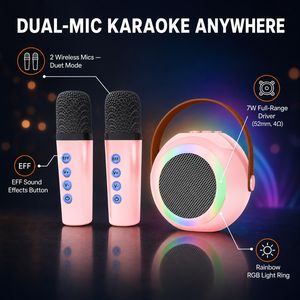 Máquina de Karaoke con 2 Micrófonos Inalámbricos, Altavoz Portátil de 7W, TF, AUX, Tipo C, Efectos de Voz, Esférico, Rosa, para Fiestas en Casa - Product Image 2