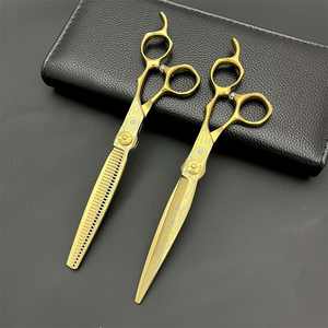 Ciseaux à effiler en acier Damas doré de 7 pouces pour droitiers, pour coiffeurs et barbiers - Product Image 2