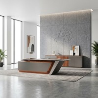 Escritorio Ejecutivo Moderno de 2400 mm con Iluminación LED Inteligente, Chapa de Madera de Cristal, MDF E1, Mesa de Lujo para Directores
