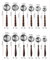 Ensemble de cuillères doseuses rétro en acier inoxydable 304 avec manche en bois et segments en bambou, capacité de 5 à 30 ml, pour café/lait/thé et pâtisserie