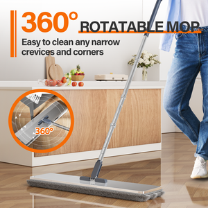 Mopa Plana Negra de Alta Calidad para Limpieza del Hogar, Manos Libres, con Cubeta de Acero Inoxidable - Product Image 6