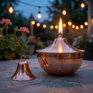 Copper Tabletop Tiki Torch Oil <b>Lamp</b> Round Rustic Home Decor Outdoor Durable - Product Image 1